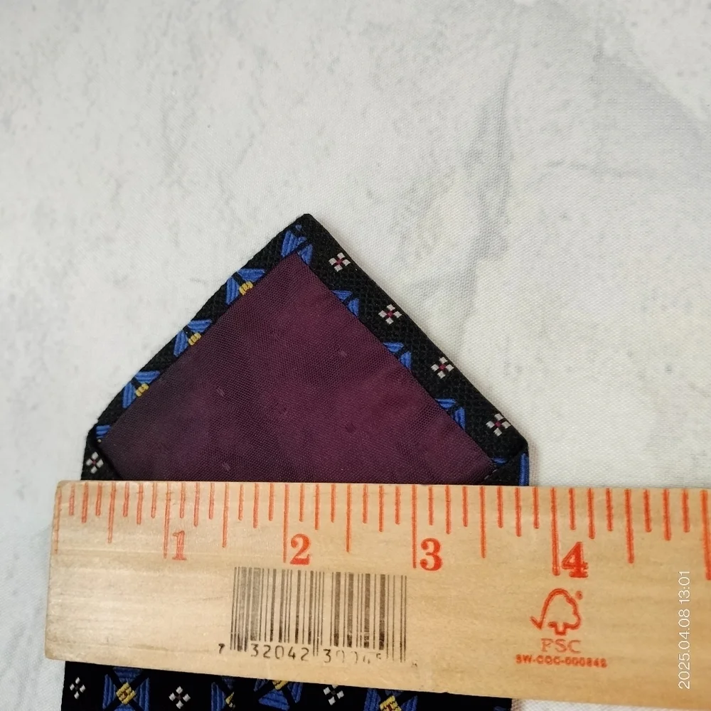 Paul Frederick Necktie Black Blue Yellow Accent Geometric Textured Men's Silk